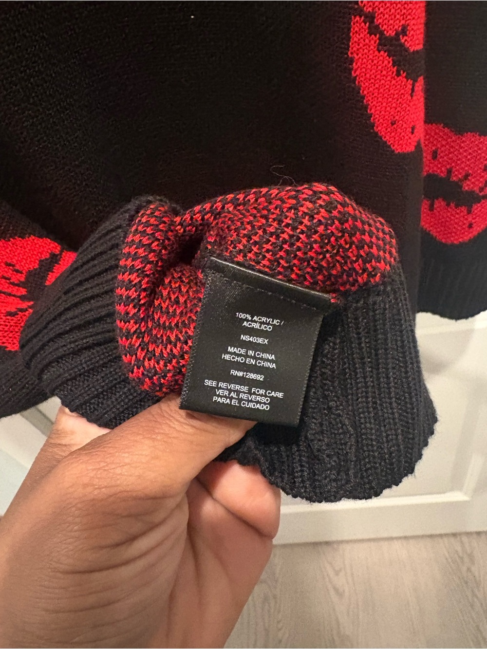 NYC Black V-Neck Sweater with Red Lip Print - Picture 5 of 6